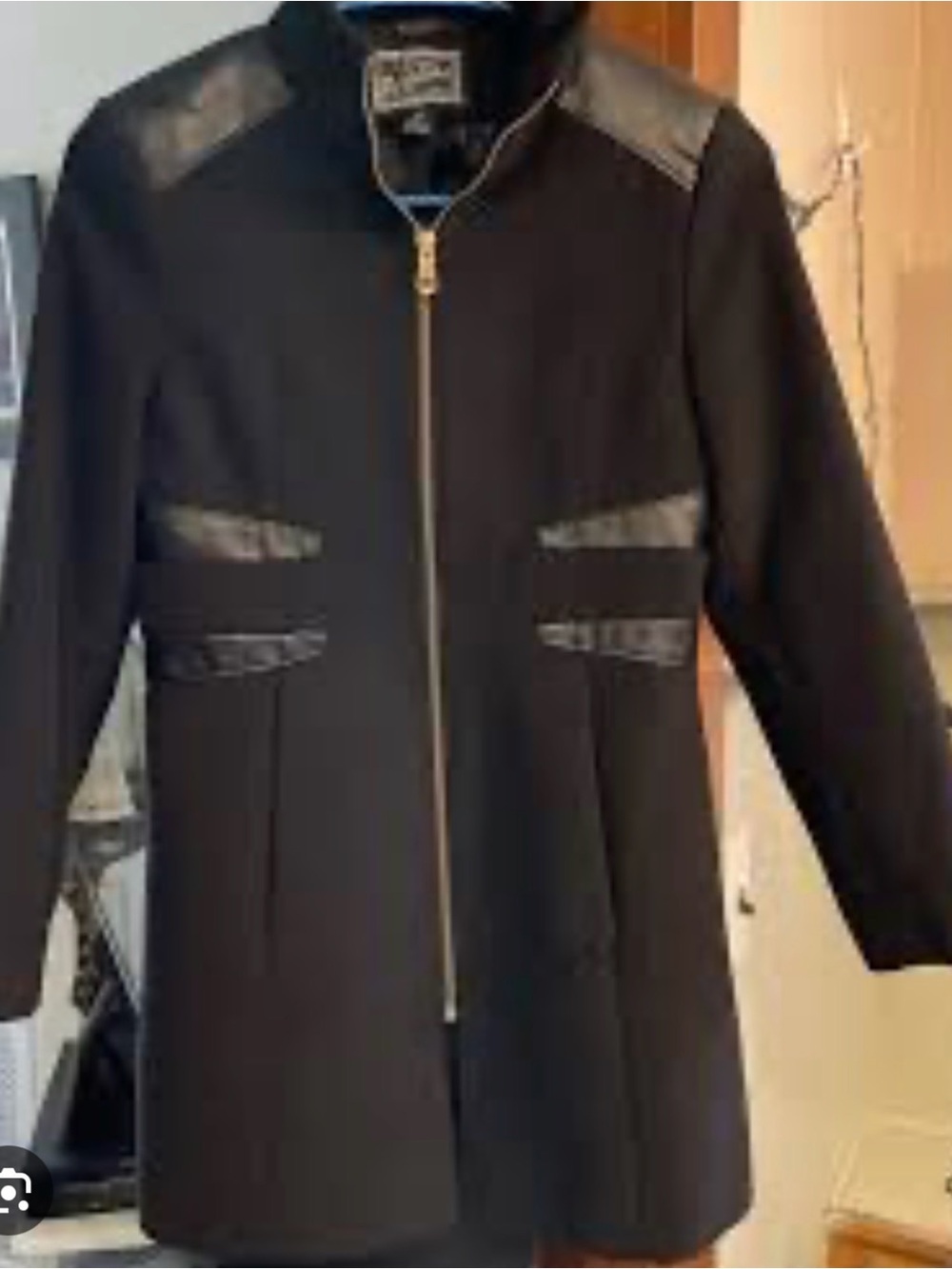 Rothschild Black Girls' Pea Coat with Faux Leather Trim sz 16